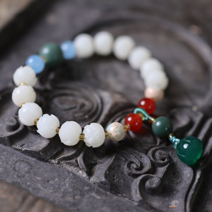 White Jade Lotus Beads Woman Bracelets