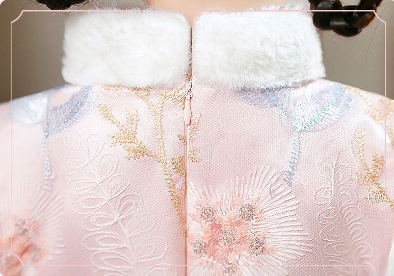 Pink Red Baby Girls Floral Winter Cheongsam Dress