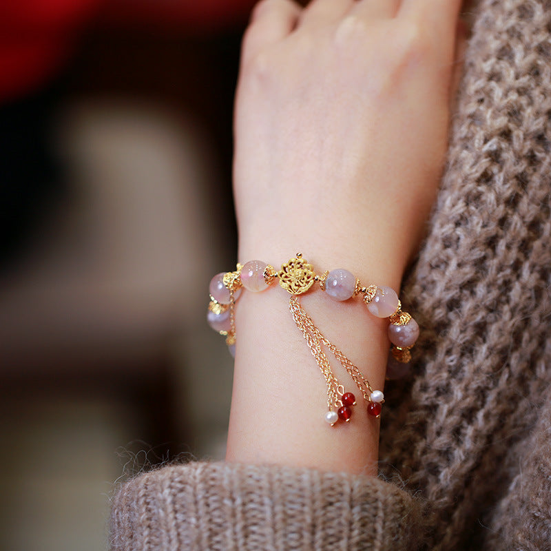 Purple Pink Agate Pearls Tassels Woman Beads Bracelets