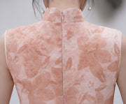 Pink Floral Sleeveless Cheongsam Qipao Dress