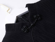 Black Modern Midi Cheongsam Qipao Dress with Beads Tassels