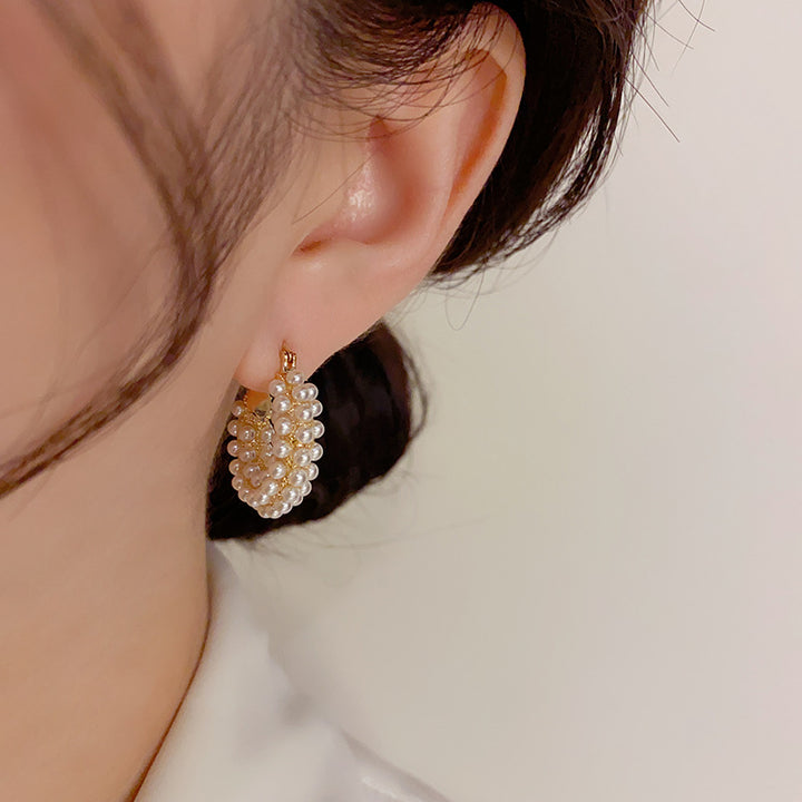 Gold Zirconia Plated Pearls Hoop Earrings