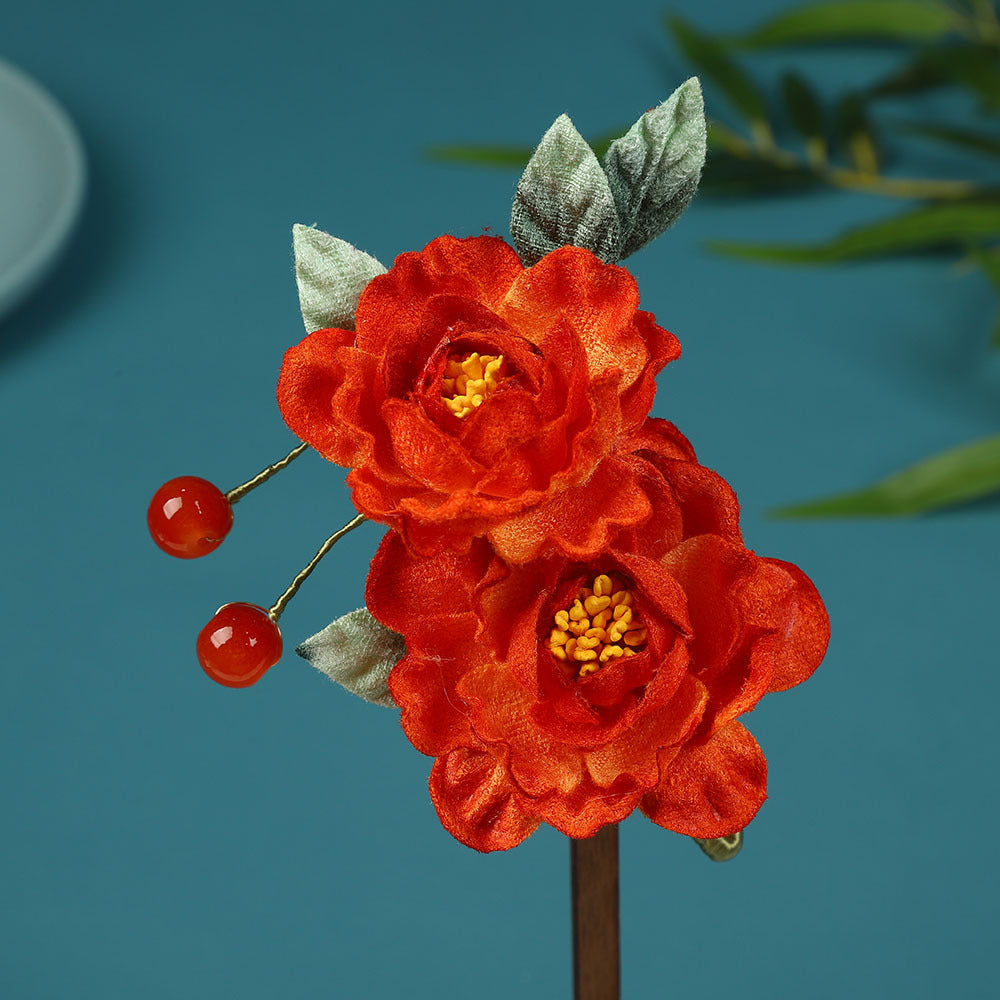 2 Pcs Orange Fabrics Flower Vine Hair Pins Clips