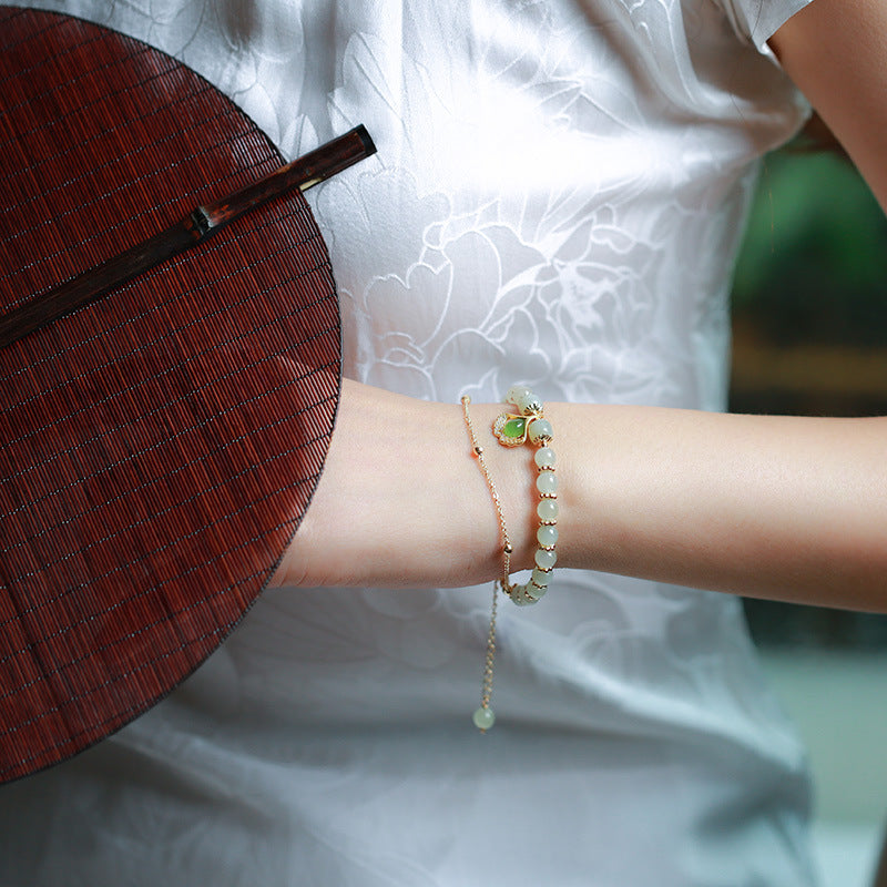 Jade Silver Ginkgo Leaf Pendant Beads Bracelets