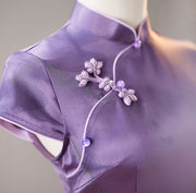 Purple Butterfly Print Cheongsam Qipao Dress