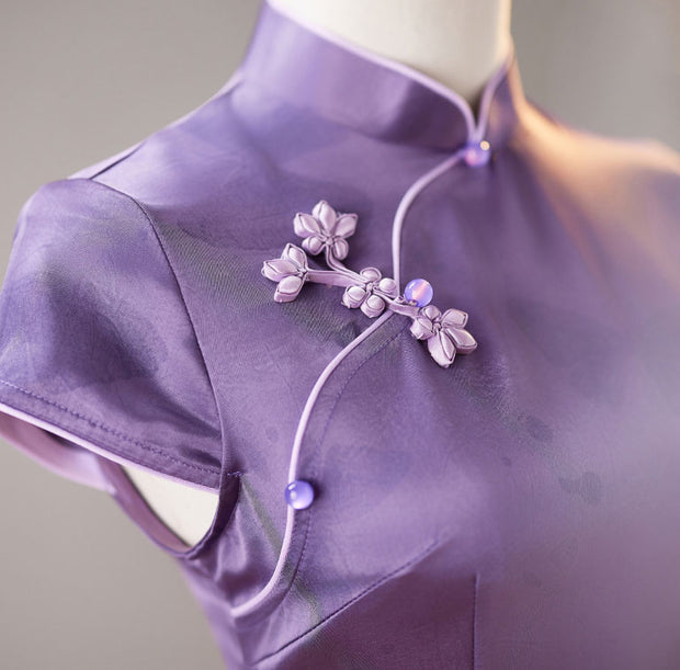 Purple Butterfly Print Cheongsam Qipao Dress