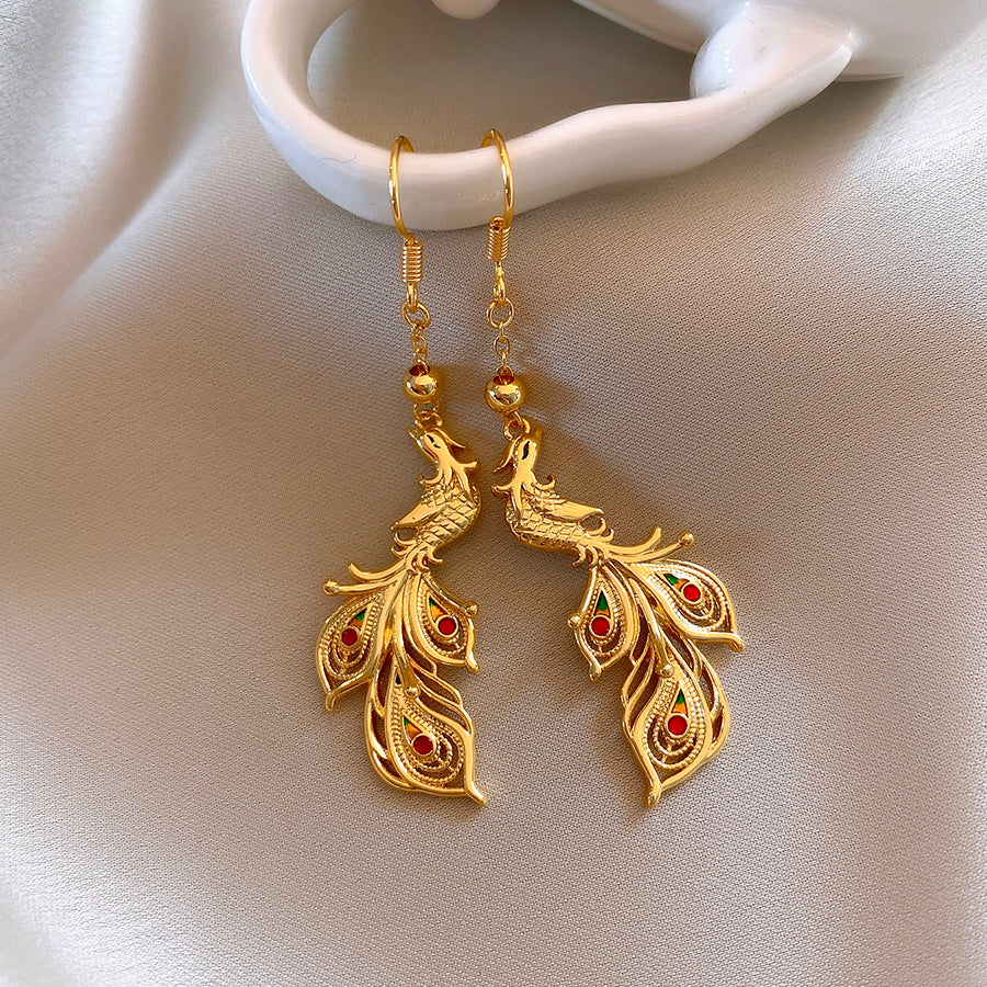 Gold Phoenix Lightweight Dangle Drop Earrings