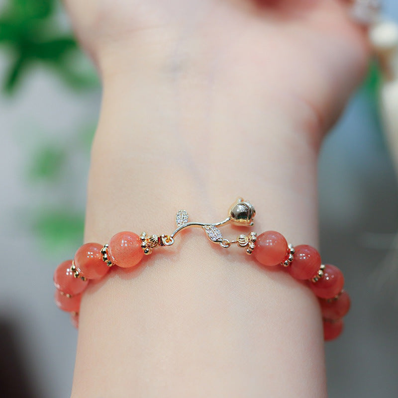 Pink Agate Rose Vine Woman Beads Bracelets