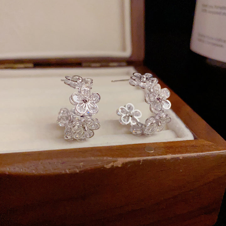 S925 Silver Zirconia Plated Flower Hoop Earrings