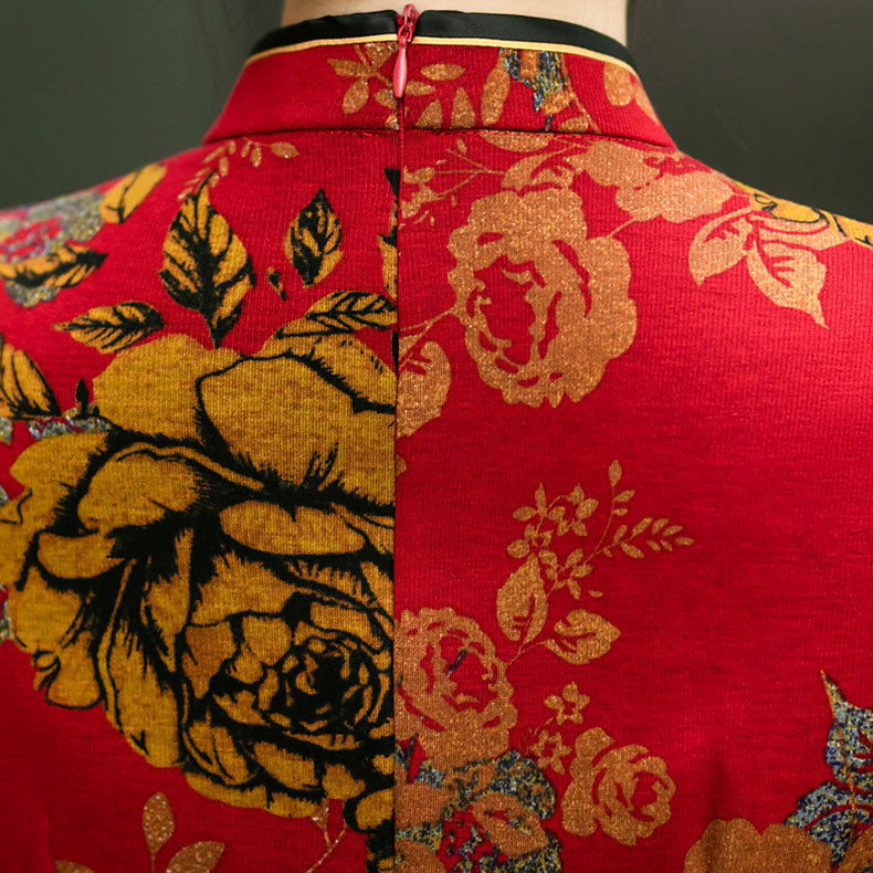 Mothers Floral Winter Cheongsam Blouse Top