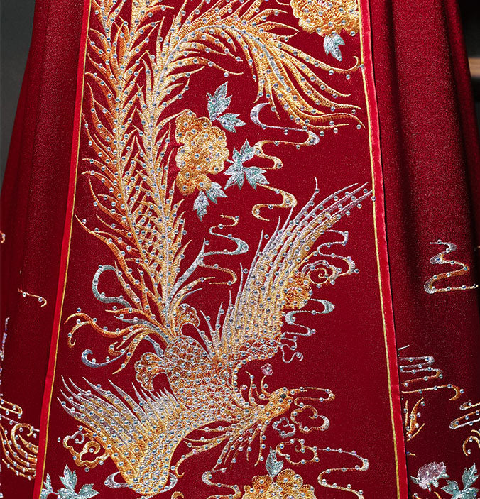 2024 Embroidered Phoenix Wedding Bride QunKwa Xiuhe