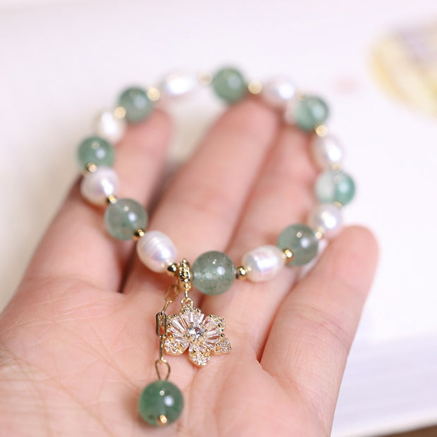 Green Strawberry Quartz Pearls Woman Beads Bracelets