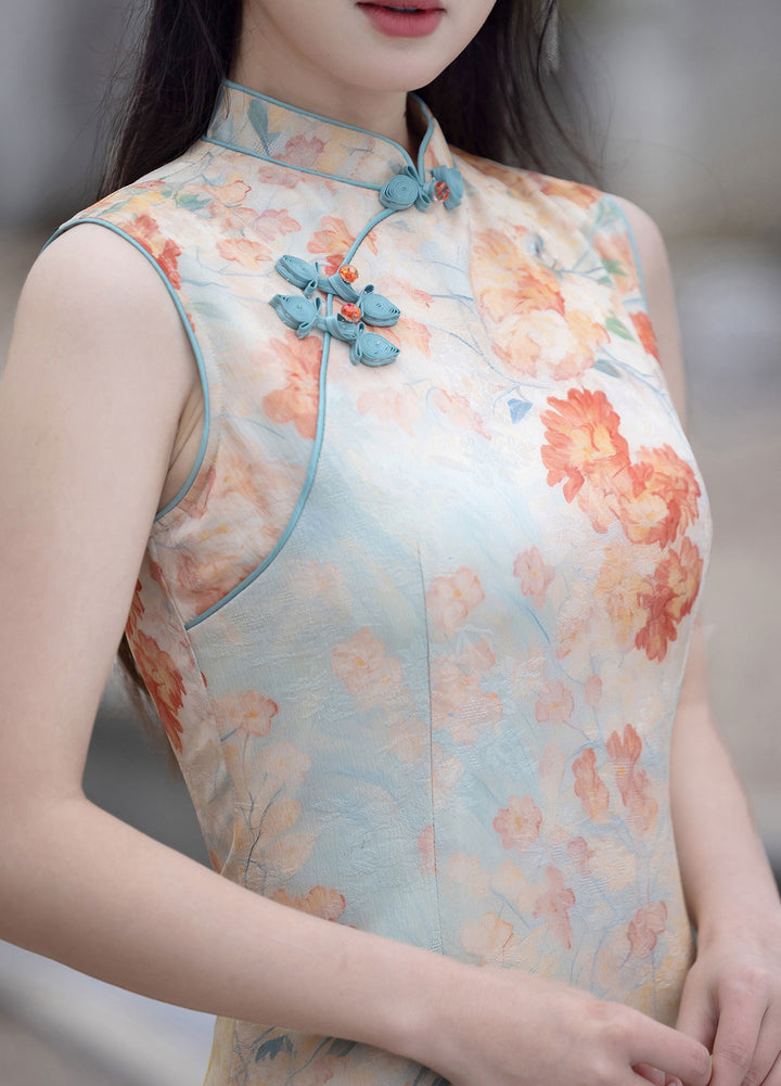 2025 Summer Floral Print Cheongsam Qipao Dress
