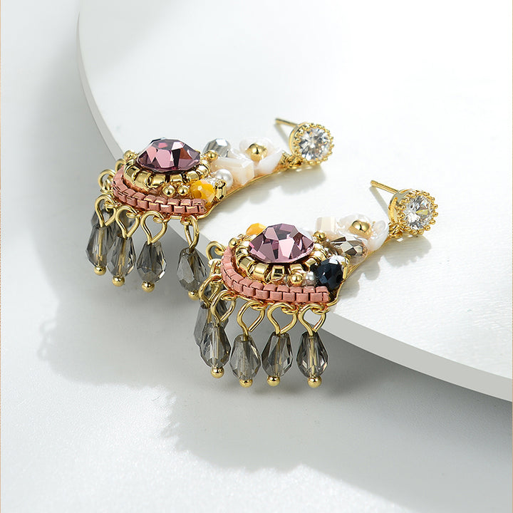 Colored Rhinestone Tassels Dangle Drop Earrings