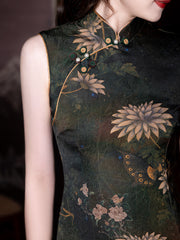 2025 Summer Daisy Print Cheongsam Qipao Dress