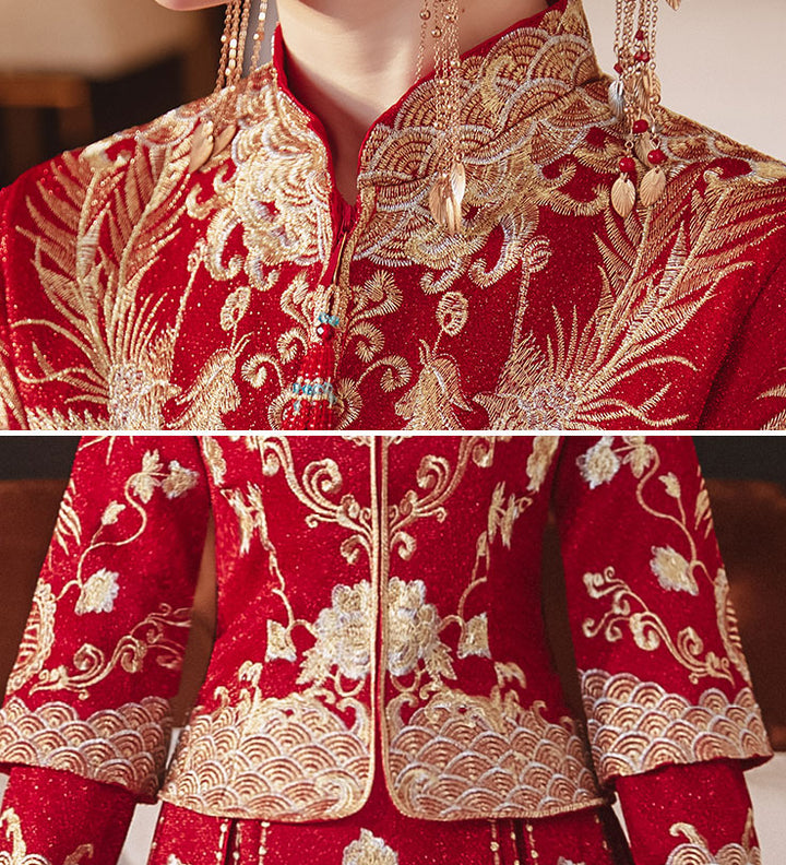 2026 Embroidered Phoenix Wedding Bride Qun Kwa Xiuhe