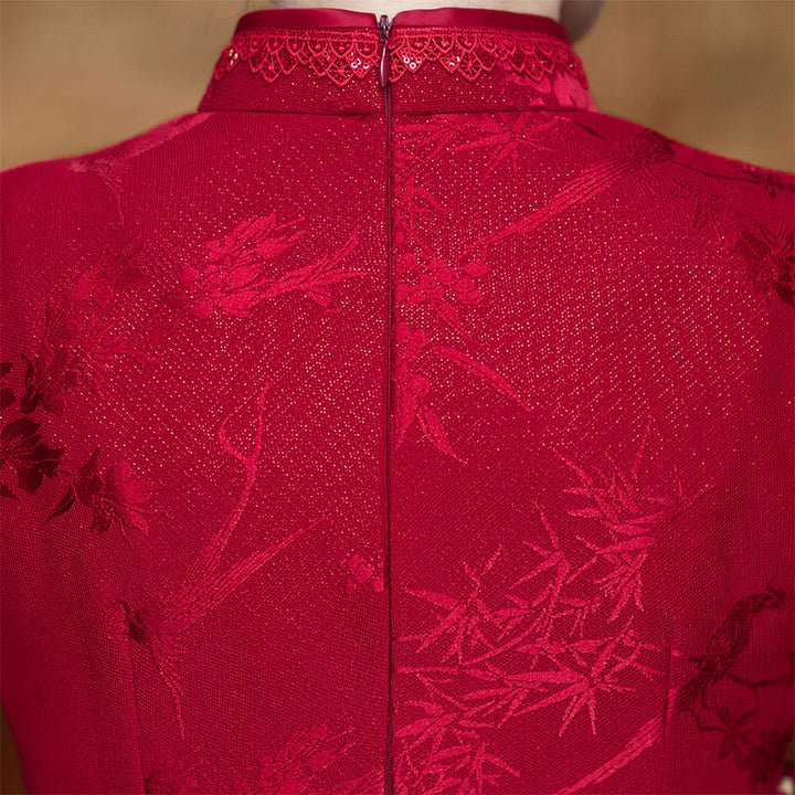 Red Jacquard Mothers Midi Cheongsam Qipao Dress
