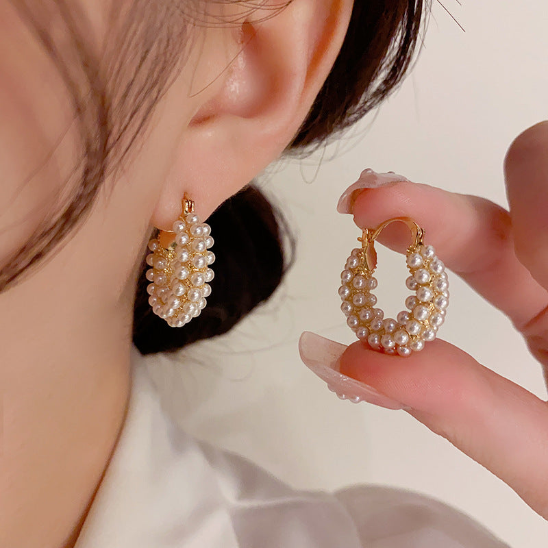 Gold Zirconia Plated Pearls Hoop Earrings