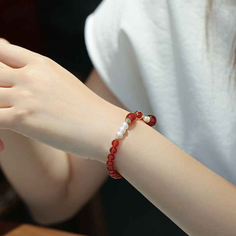 Pearls Red Agate Pendant Woman Beads Bracelets