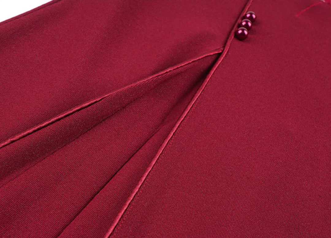 Red Mothers Embroidered A-Line Cheongsam Qipao Dress
