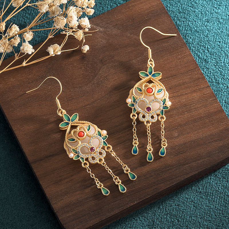 Gold Plated Jade Drop Dangle Earrings