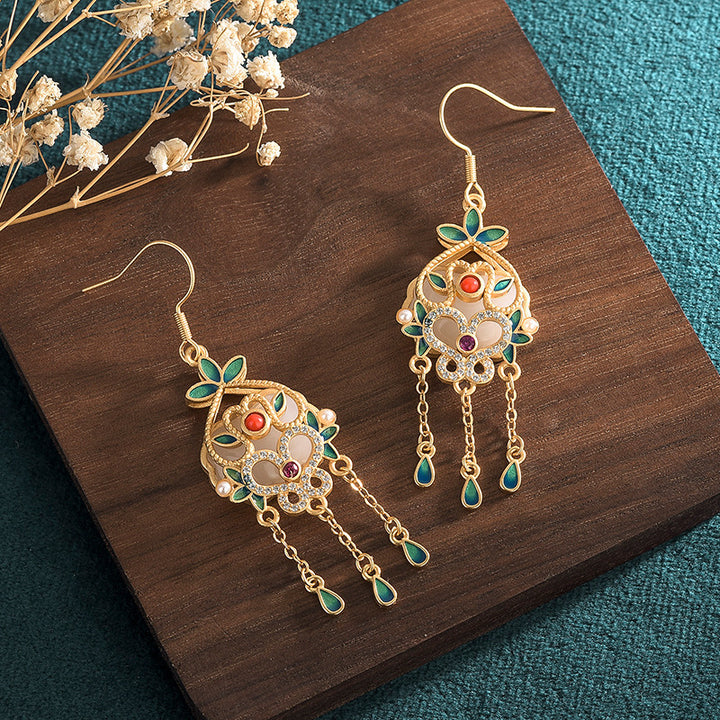 Gold Plated Jade Drop Dangle Earrings