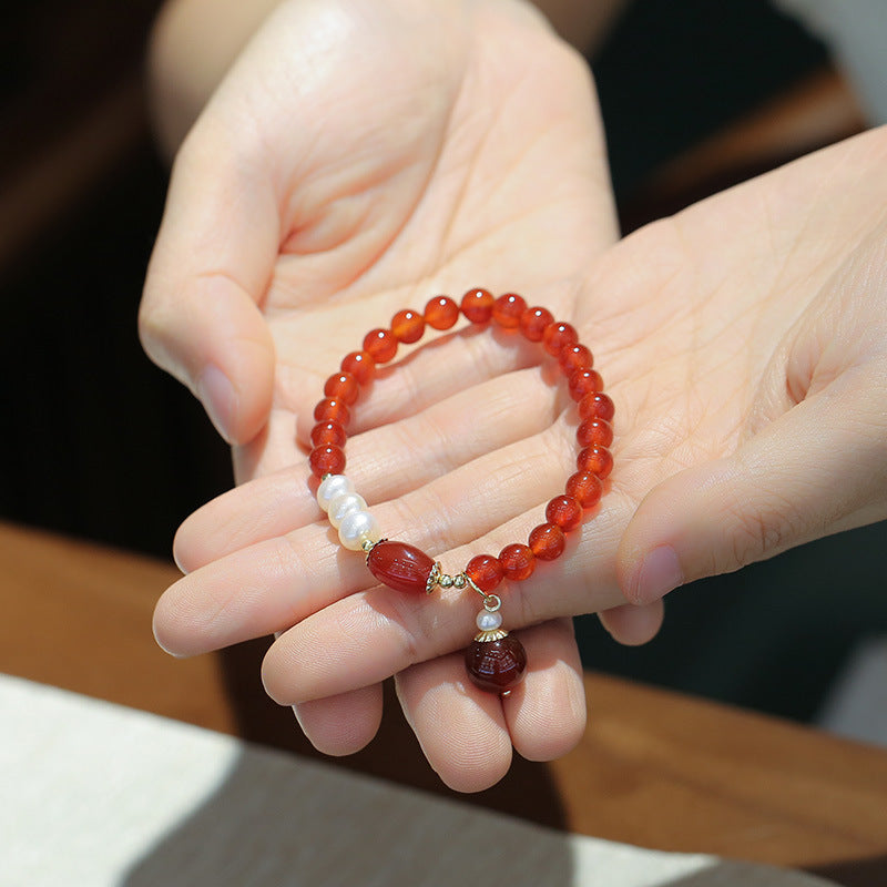 Pearls Red Agate Pendant Woman Beads Bracelets