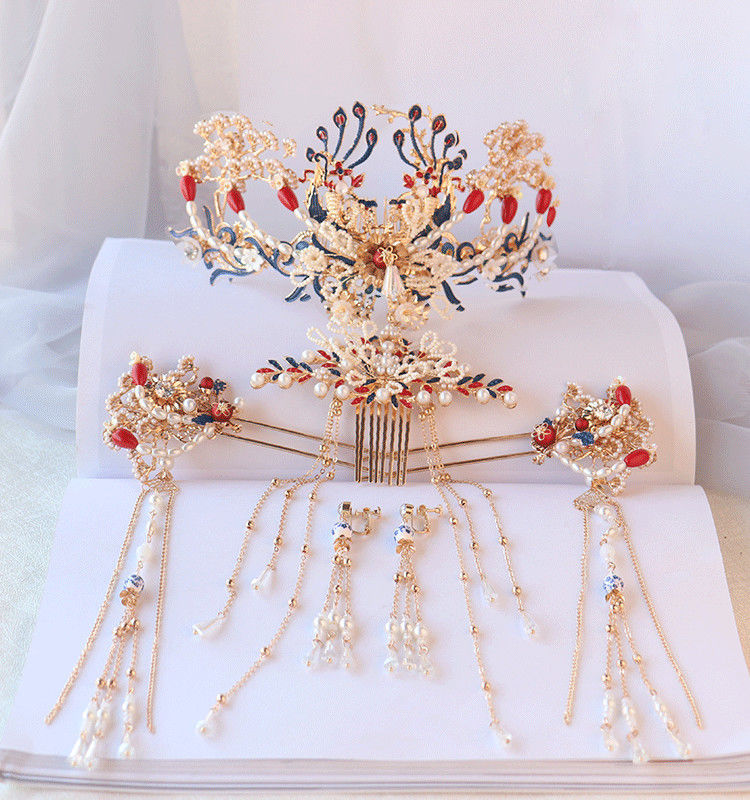 Wedding Bride Flower Hair Combs Clips & Earrings