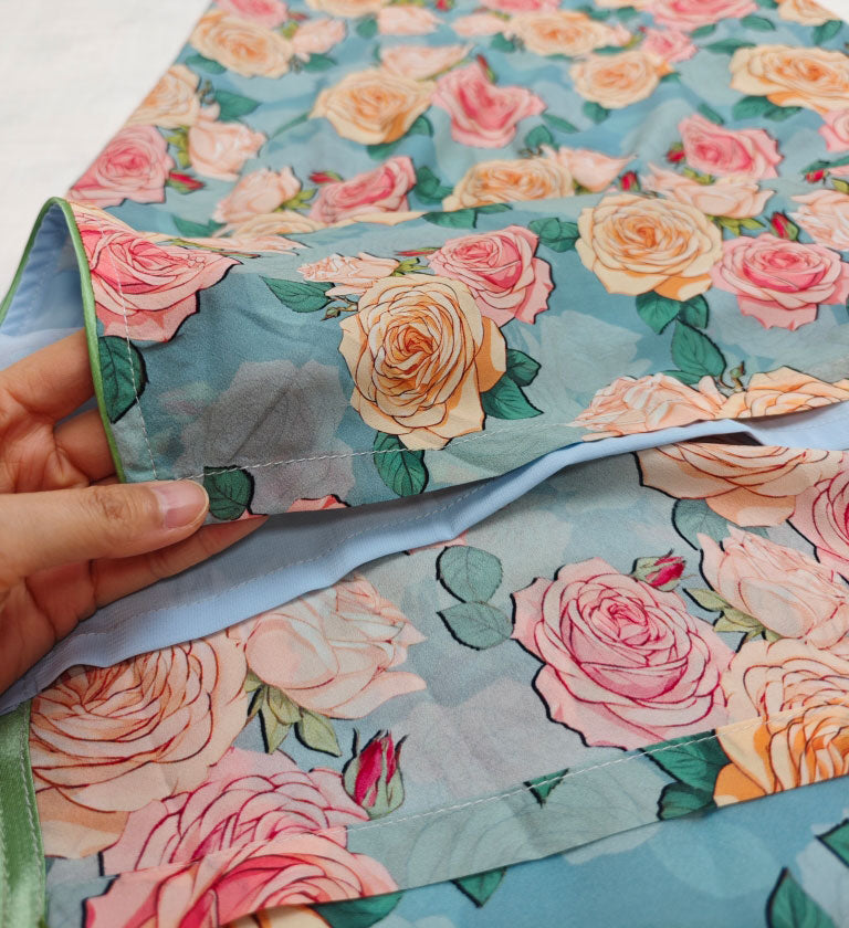 Blue Rose Print Cheongsam Qipao Dress