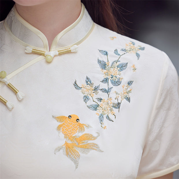 Jacquard Floral Embroidered Cheongsam Qipao Dress