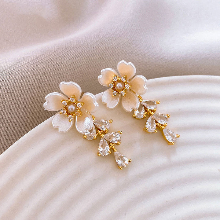 Zircon Flower Alloy Dangle Drop Earrings