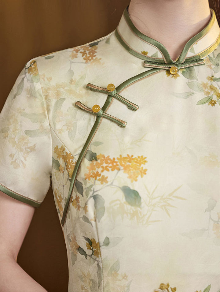 Floral Ramie Summer Qipao Cheongsam Dress