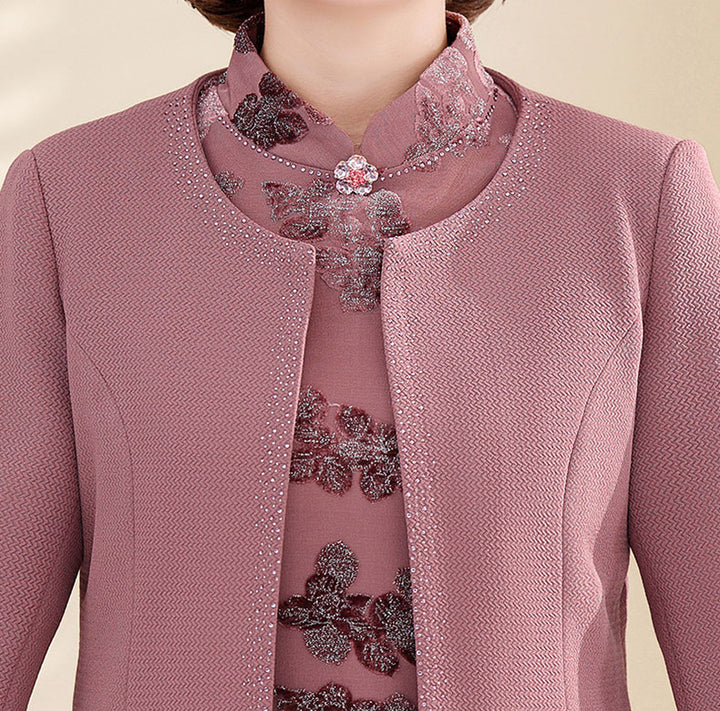 2 Pieces Mothers Floral Cheongsam Qipao Dress & Jacket