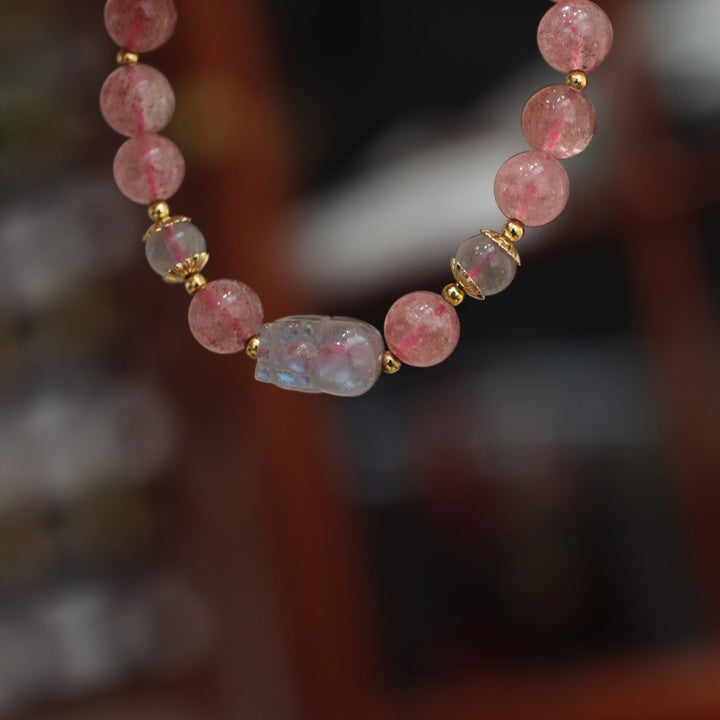 Pink Strawberry Quartz Pixiu Pendant Beads Bracelets