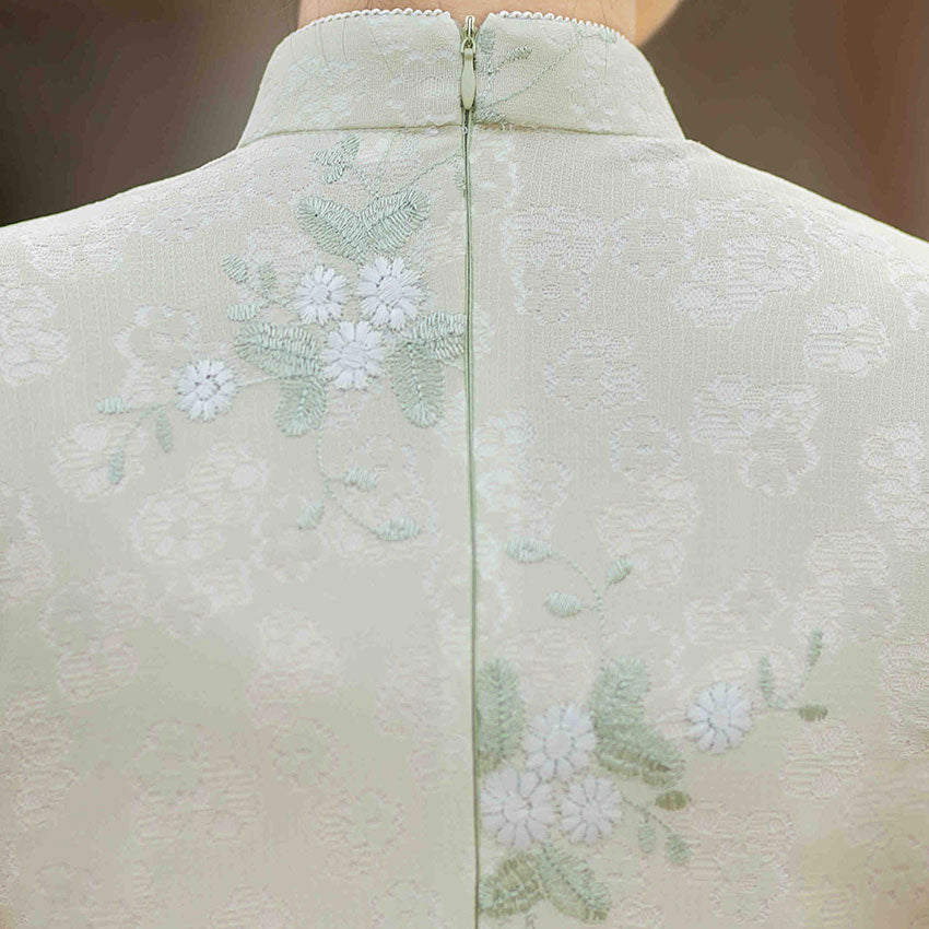 Green Embroidered Floral Lace Cheongsam Qipao Dress
