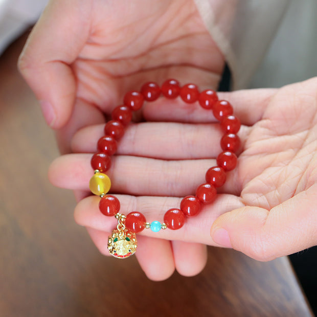 Red Agate Beads Zodiac Tiger Pedant Woman Bracelets