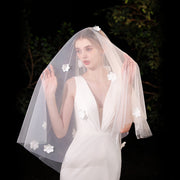 One Tier Wedding Bridal Appliques Veil Without Comb