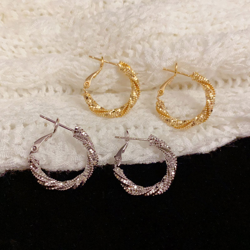 Gold Silver Plated Zirconia Twisted Rope Hoop Earrings