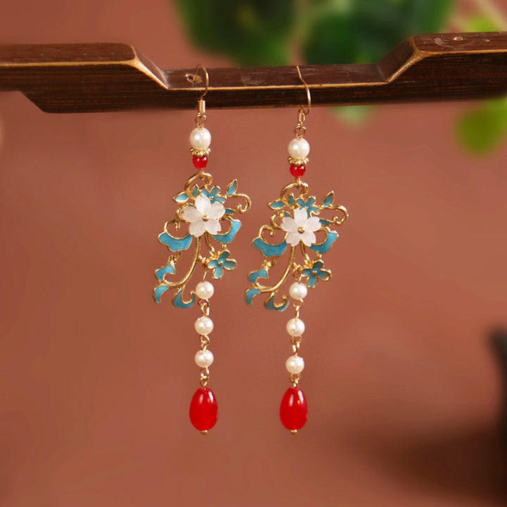 Alloy Flower Agate Drop Clip On Dangle Earrings