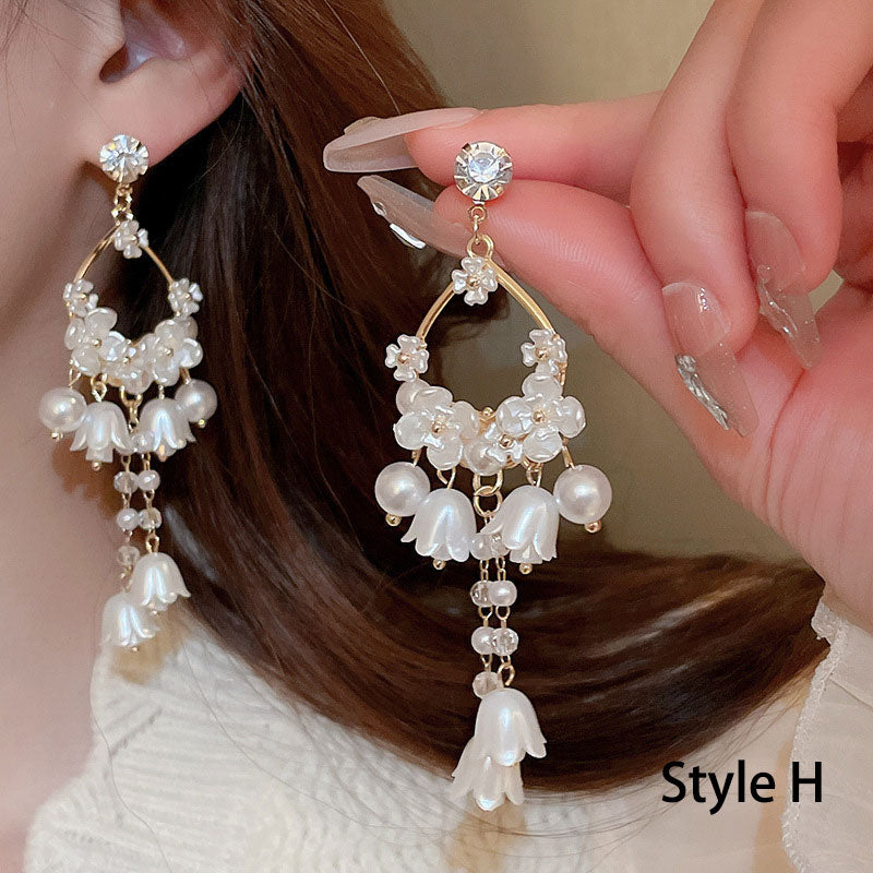 Shell Flower Ball Hoop Crystal Pearls Dangle Drop Earrings