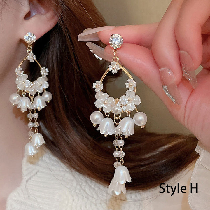 Shell Flower Ball Hoop Crystal Pearls Dangle Drop Earrings