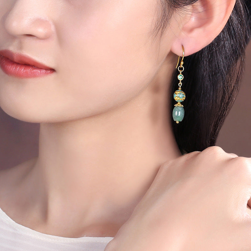 Green Agate Drop Dangle Clip on Non Pierced Earrings