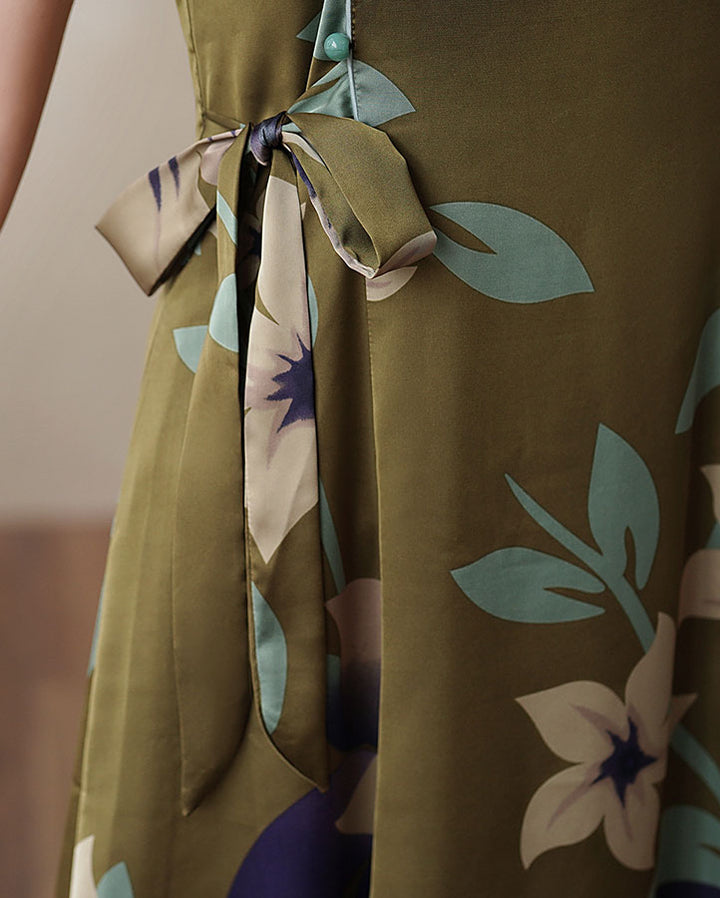 Green Floral A-line Mothers Qipao Cheongsam Dress