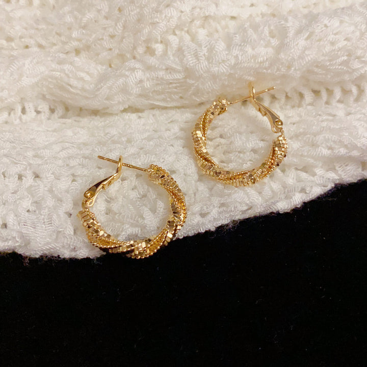 Gold Silver Plated Zirconia Twisted Rope Hoop Earrings