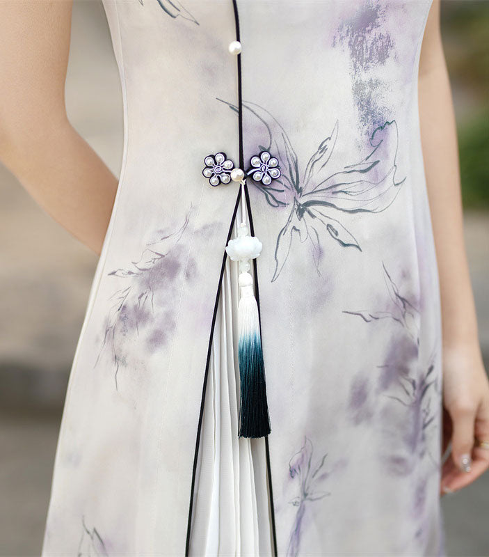 Floral Print A-Line Cheongsam Qipao Dress