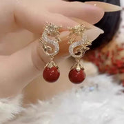 Rhinestone Zodiac Dragon Agate Dangle Drop Earrings