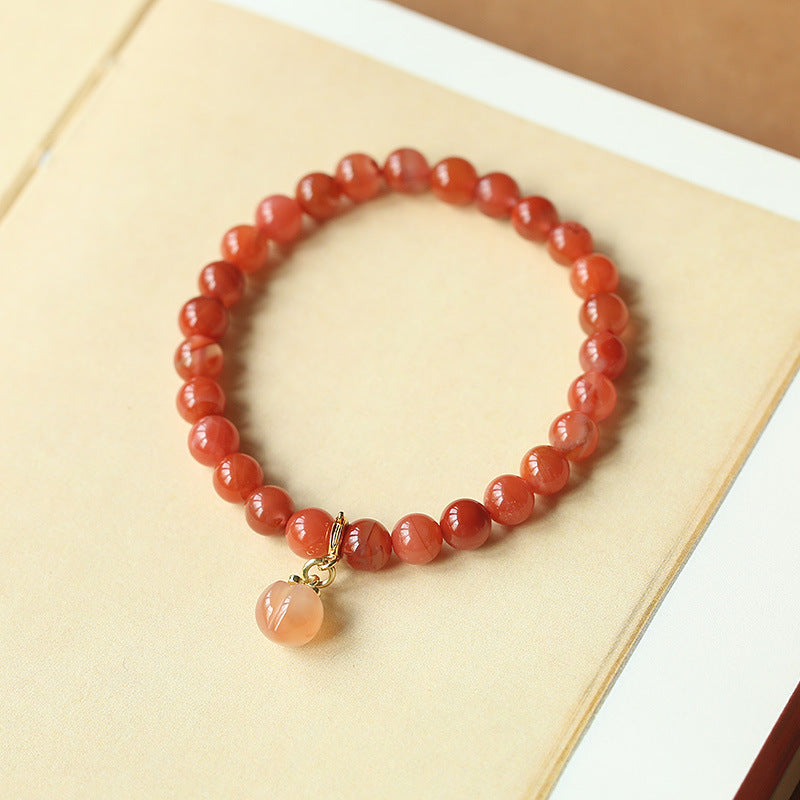 Natural Red Agate Peach Pendant Woman Beads Bracelets