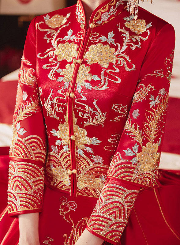 2024 Embroidered Phoenix Wedding Bride QunKwa Xiuhe