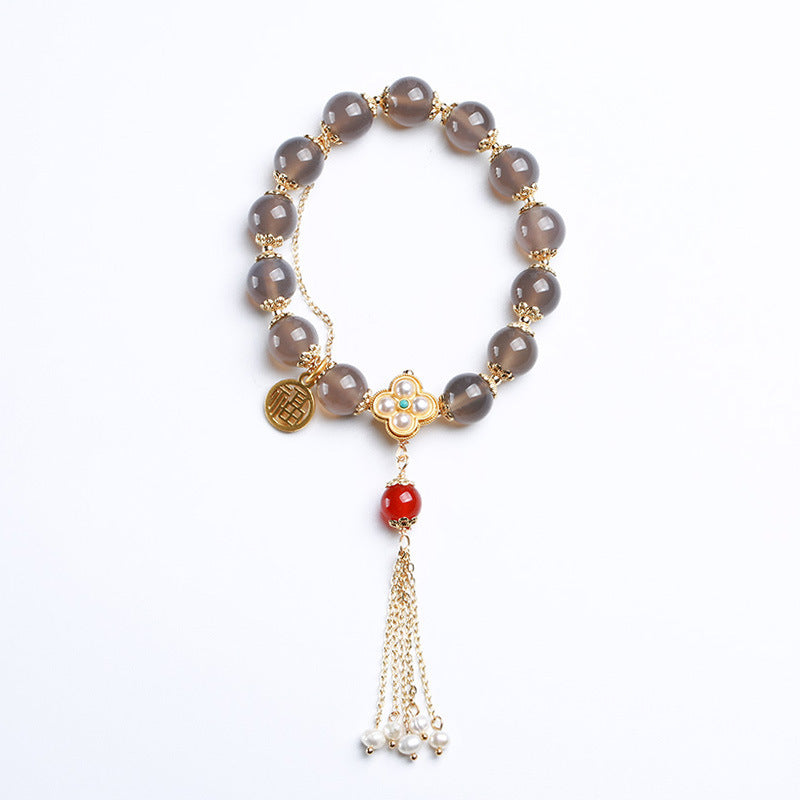 Purple Pink Agate Pearls Tassels Woman Beads Bracelets