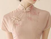 Pink Floral Print AoDai A-Line Cheongsam Dress